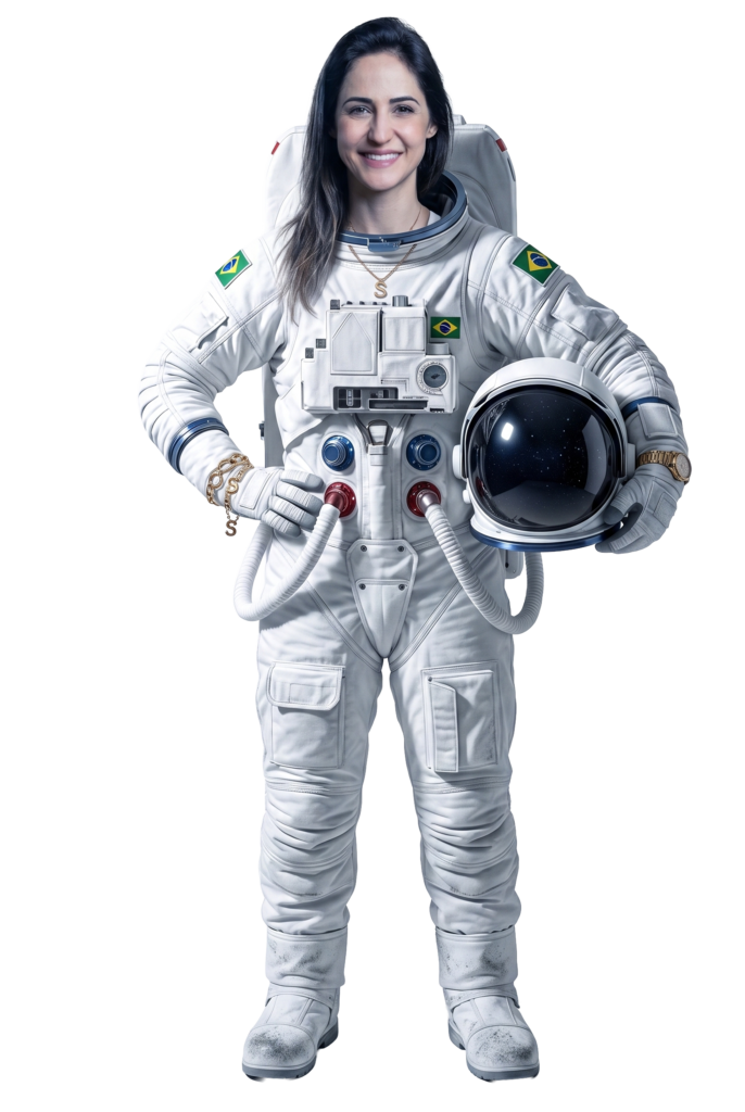 Ilustração de astronauta com bandeira do Brasil, simbolizando a jornada de carreira em Customer Success
